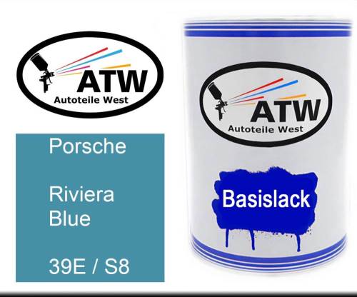 Porsche, Riviera Blue, 39E / S8: 500ml Lackdose, von ATW Autoteile West.
